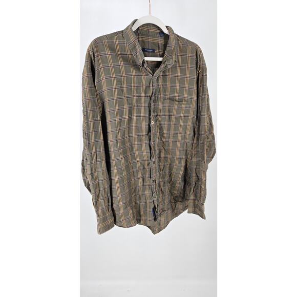 Burberry London Men XL Army Green Check Plaid Button Preppy Casual Quiet Luxury - Picture 3 of 8